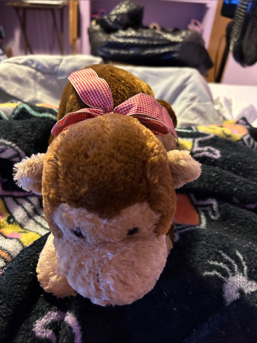 2000 Brown Plush Monkey with Pink Gingham Bow